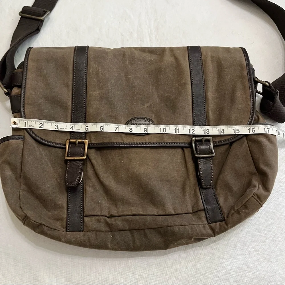 Fossil Olive Canvas Messenger with Dark Brown Leather Trim